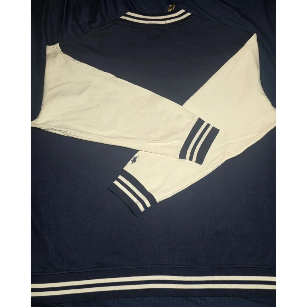 Polo Ralph Lauren Navy Blue Varsity Letterman Jacket Fleece Button Up Men's 3XB